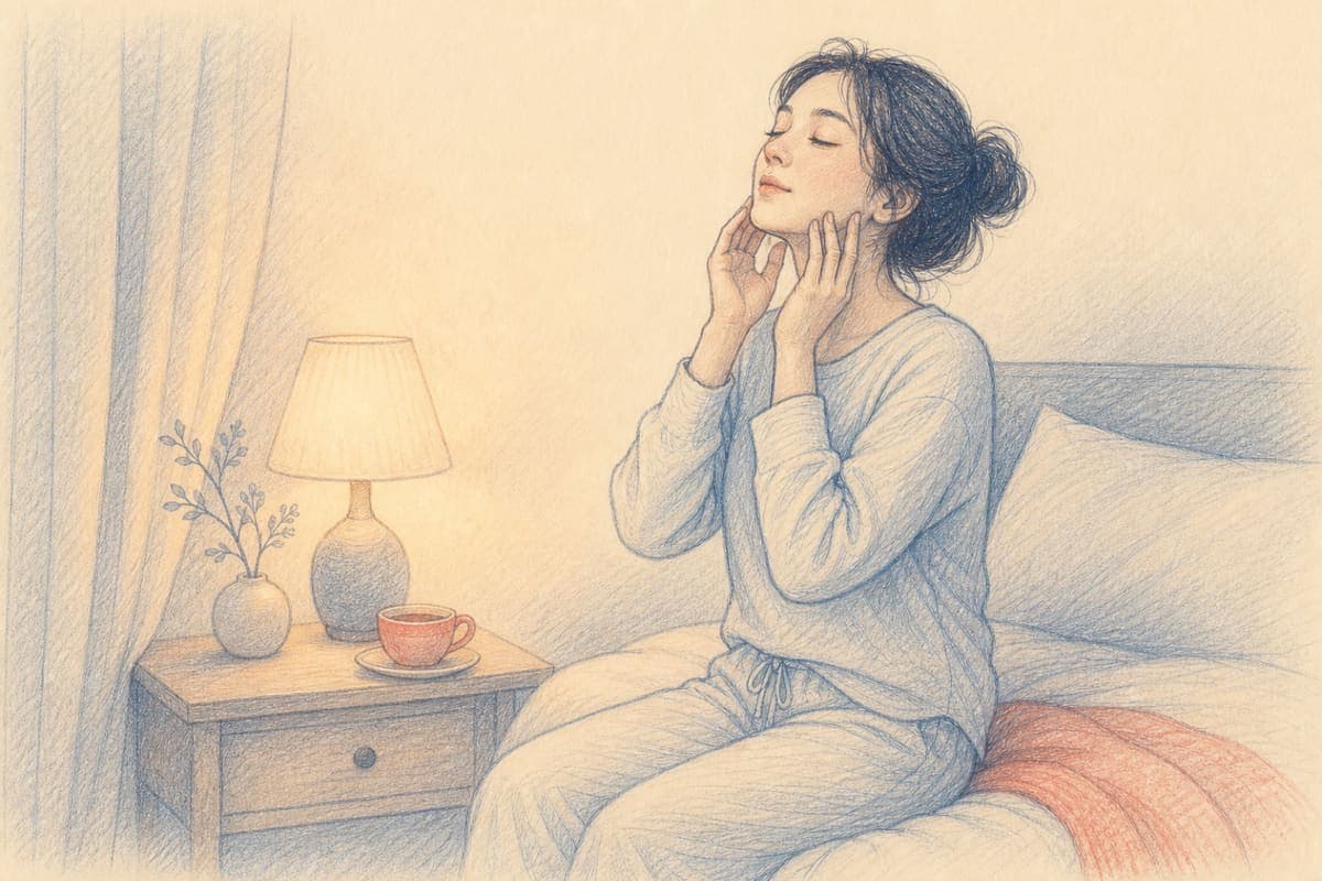 Illustration: ruhiges Schlafzimmer am Abend mit Kerzenlicht