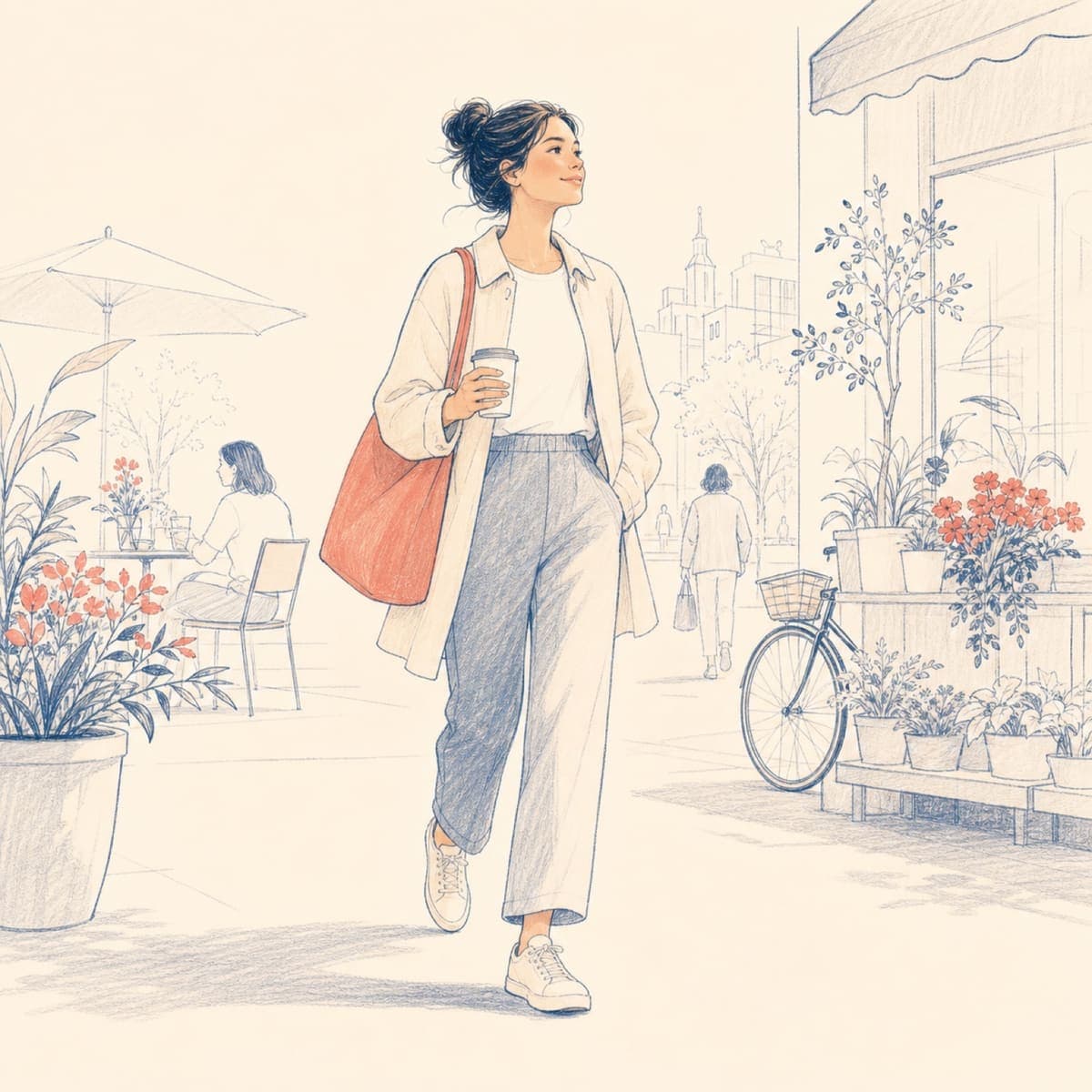 Illustration: Person steht aufrecht und ruhig im Alltag