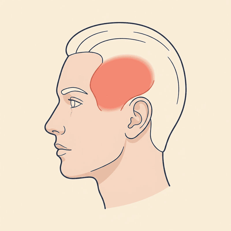 Anatomie-Illustration: Kopf im Profil, Schläfenbereich hervorgehoben